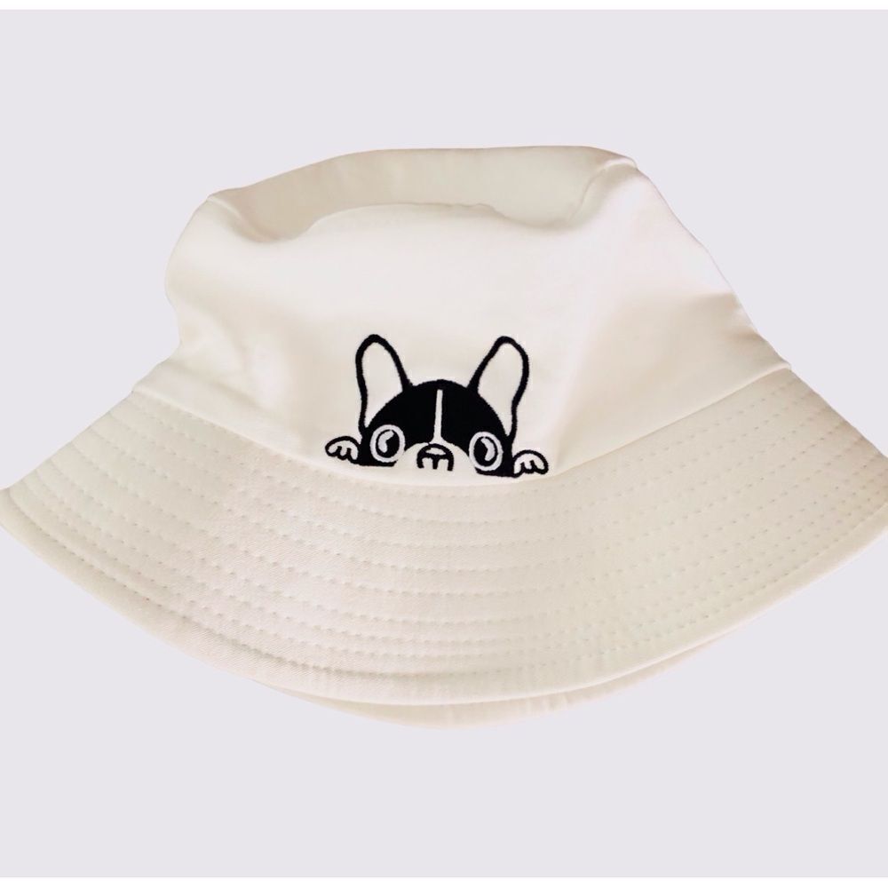 Peekaboo Frenchie Dog Bucket Hat White Black - Picture 2 of 5
